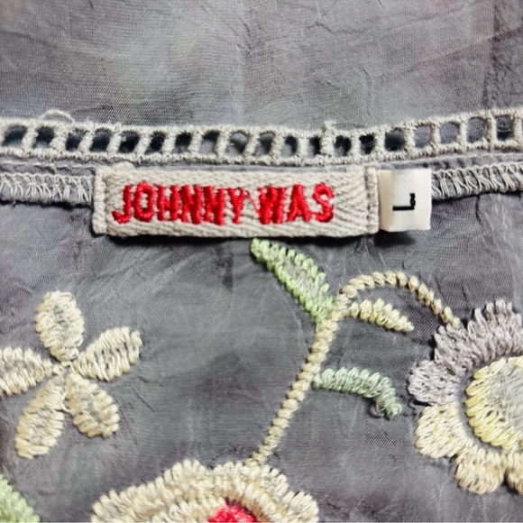 JOHNNY WAS Playa Tunic Women’s Large Gray Embroidered Top Rayon Blouse Boho - Picture 4 of 12